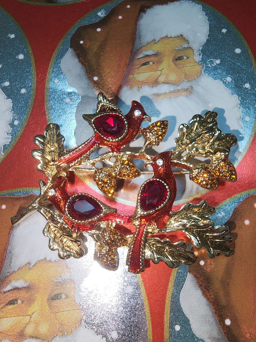 Anne Klein Holiday Red Crystal Bird Brooch with Gold-Tone Christmas In July